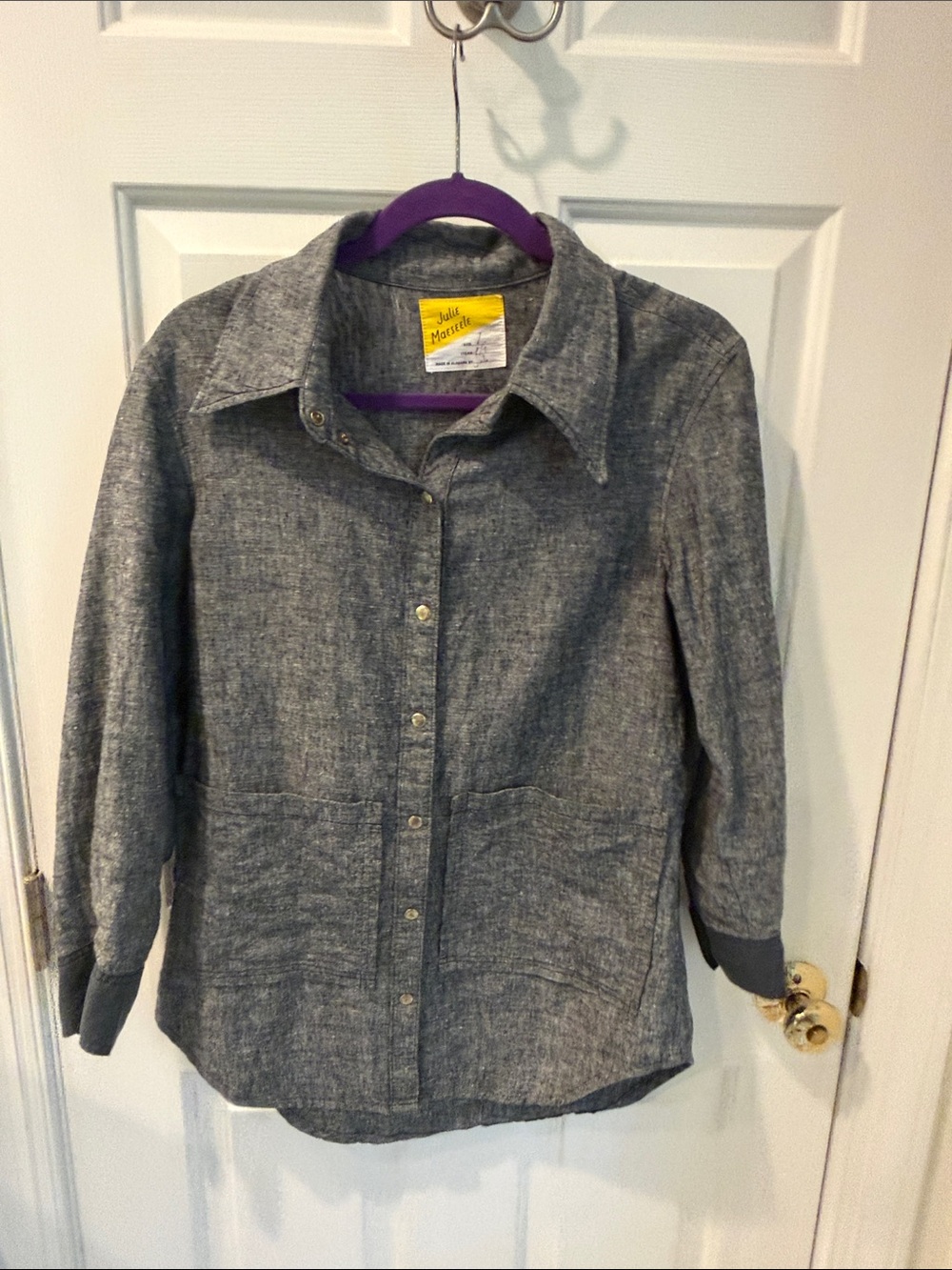Julie Maeseele Women's Gray Button-Front Casual Shirt Jacket